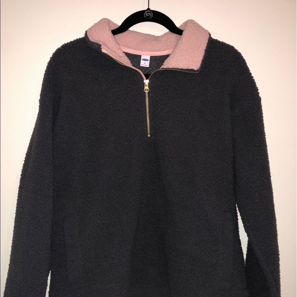 Old Navy Gray and Pink Sherpa 1/4 Zip